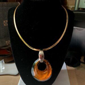 Murano Glass Drop Pendant with Gold Chain